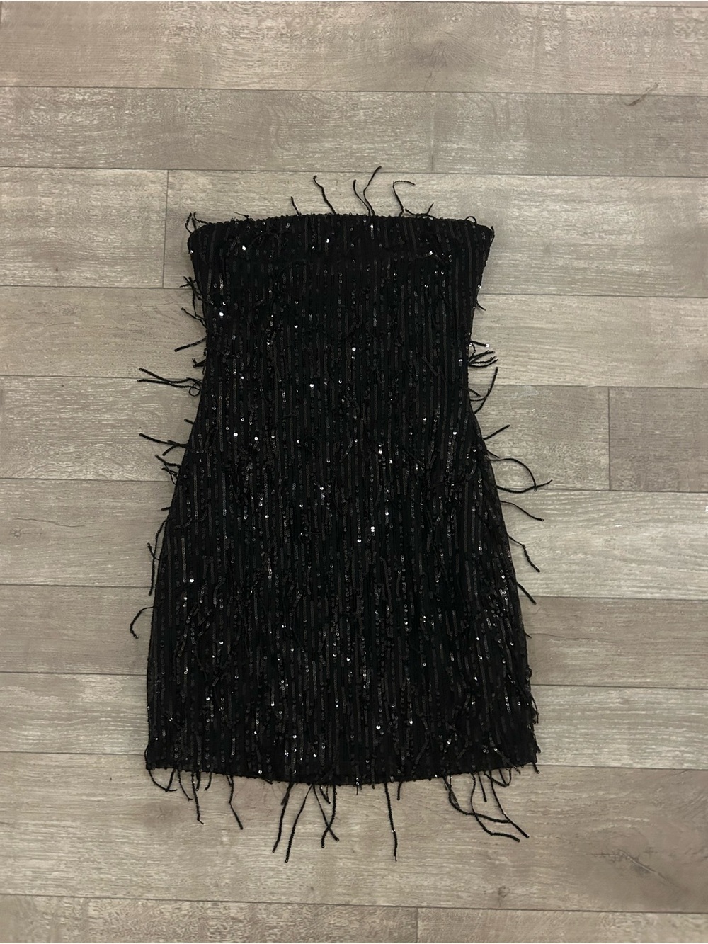 Strapless Black Sequin Fringe Dress